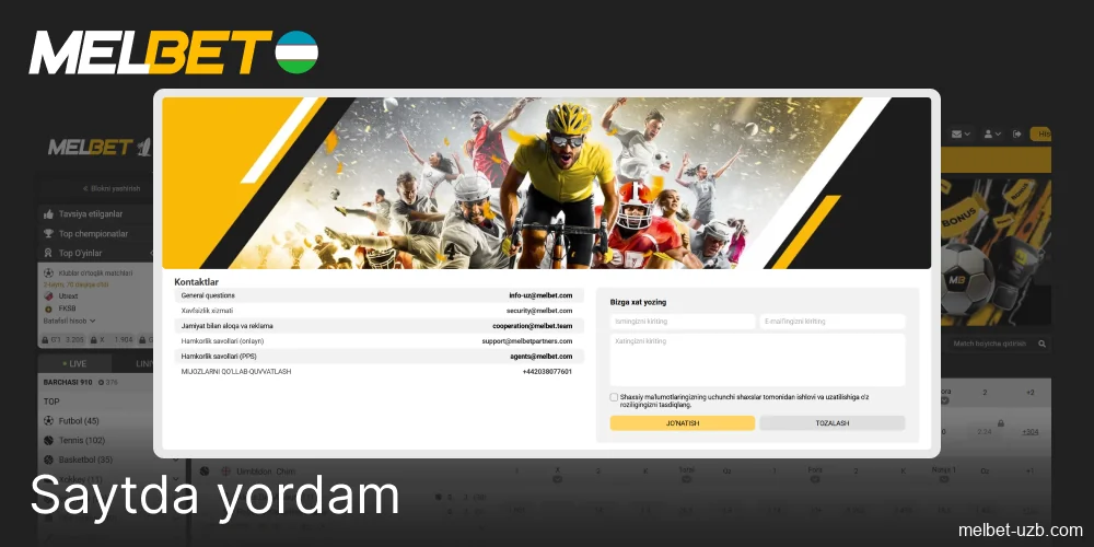 O'zbekistondagi Melbet mijozlarni qo'llab-quvvatlash xizmati uchun kontaktlar