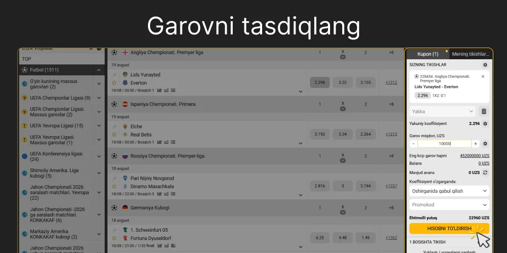 Pul tikish uchun sariq tugmani bosing, 6-bosqich